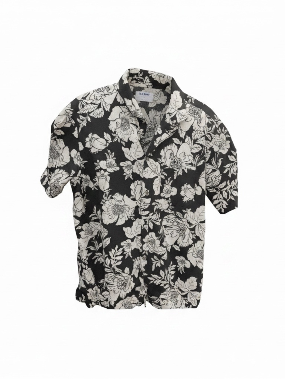 Old Navy Black and White Floral Short Sleeve Button-Down Shirt